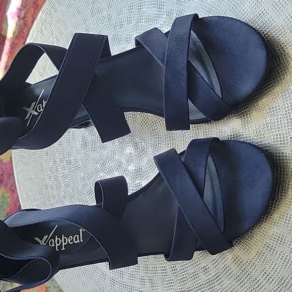 Navy blue suede strappy heels with zipper back, size 9 - Picture 7 of 14